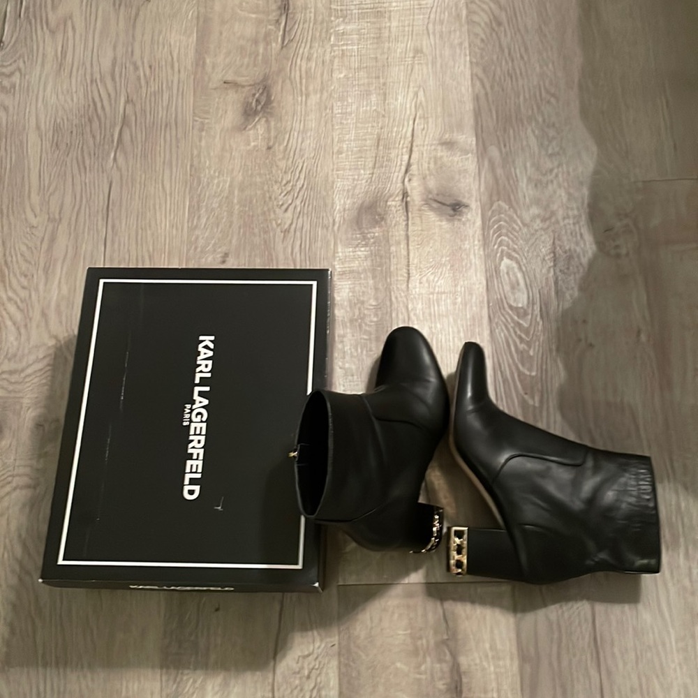 Karl Lagerfeld Black Ankle Boots with Gold Studs